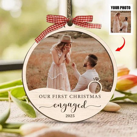 Our First Christmas Engaged - Custom Photo Keepsake Ornament